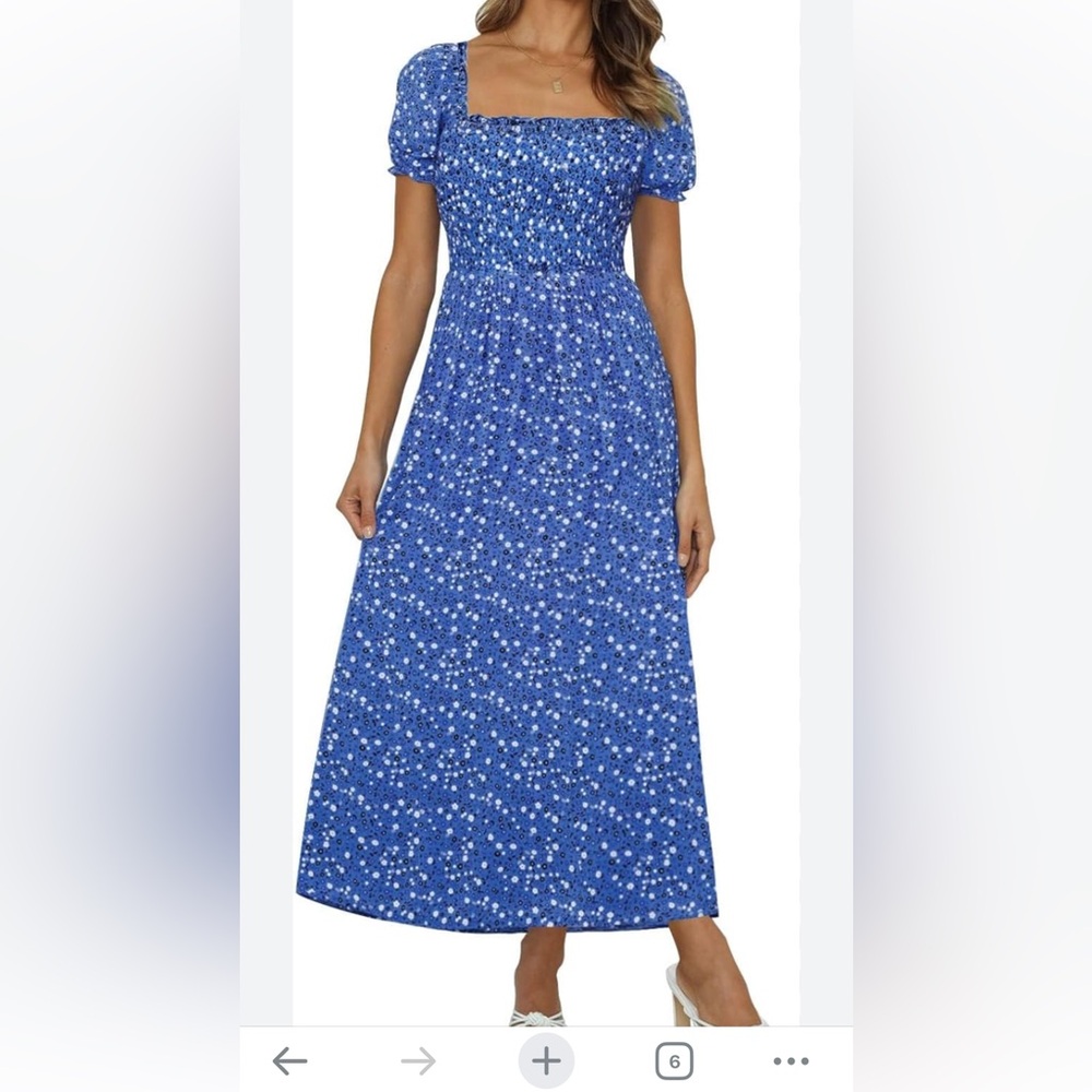 Zesica ditsy floral blue off shoulder M Cottagecore prairie tiered maxi dress